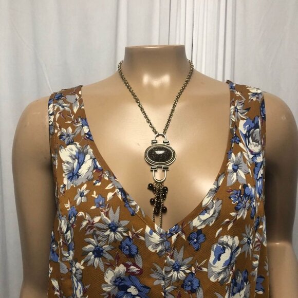 Mittoshop Short Dress Womens Size Large Sleeveless Brown Blue Floral Layered - Picture 2 of 8